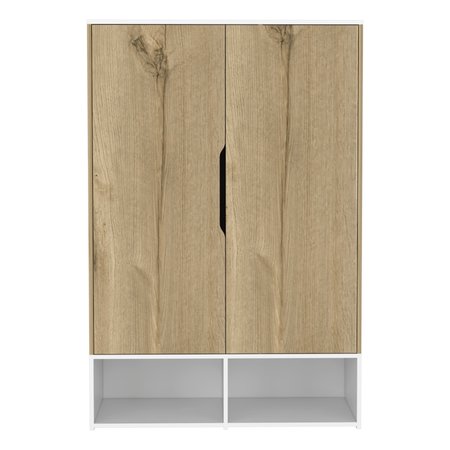 Tuhome Rosie Armoire, Two Open Shelves, Double Door, Five Shelves, Hanging Rod, Light Oak/White CDB7136